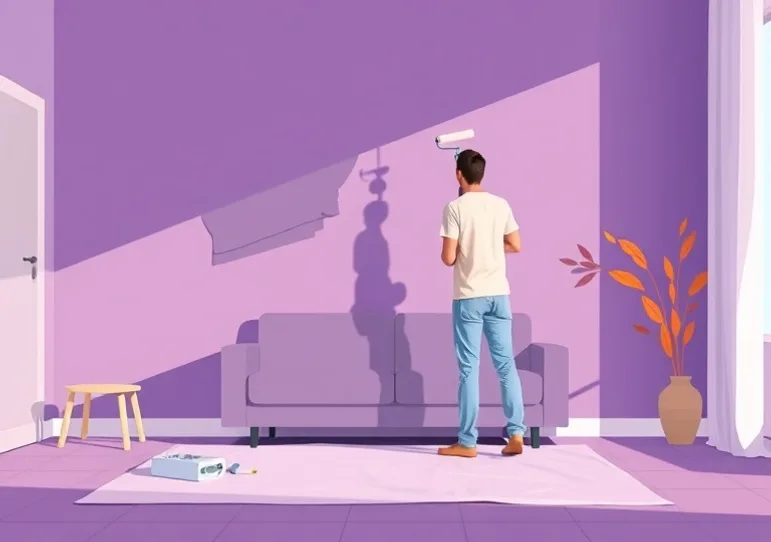 Peintre appliquant la peinture au rouleau sur un mur de salon