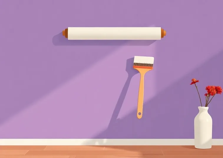 Pose de papier peint, rouleau et brosse à maroufler